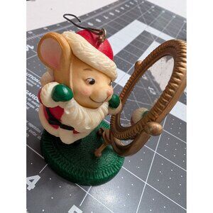 Santa Mouse Ornament Avon Christmas 1982 Hong Kong reflective mirror pose 4 in